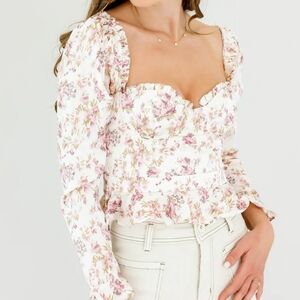 Astr Floral Blouse in Pink and Cream